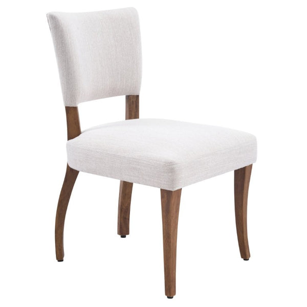 English Elm Solid Rubberwood Upholstered Dining Chairs Set of 2 with Curved Legs and Linen Blend Seat Beige+Walnut N768P478308W
