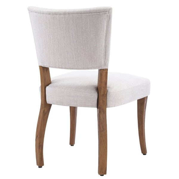 English Elm Solid Rubberwood Upholstered Dining Chairs Set of 2 with Curved Legs and Linen Blend Seat Beige+Walnut N768P478308W