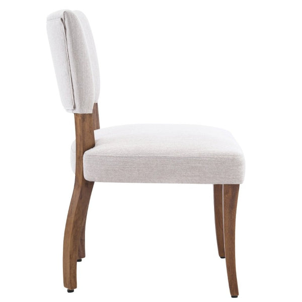 English Elm Solid Rubberwood Upholstered Dining Chairs Set of 2 with Curved Legs and Linen Blend Seat Beige+Walnut N768P478308W