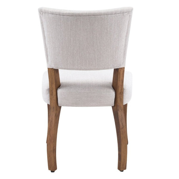 English Elm Solid Rubberwood Upholstered Dining Chairs Set of 2 with Curved Legs and Linen Blend Seat Beige+Walnut N768P478308W