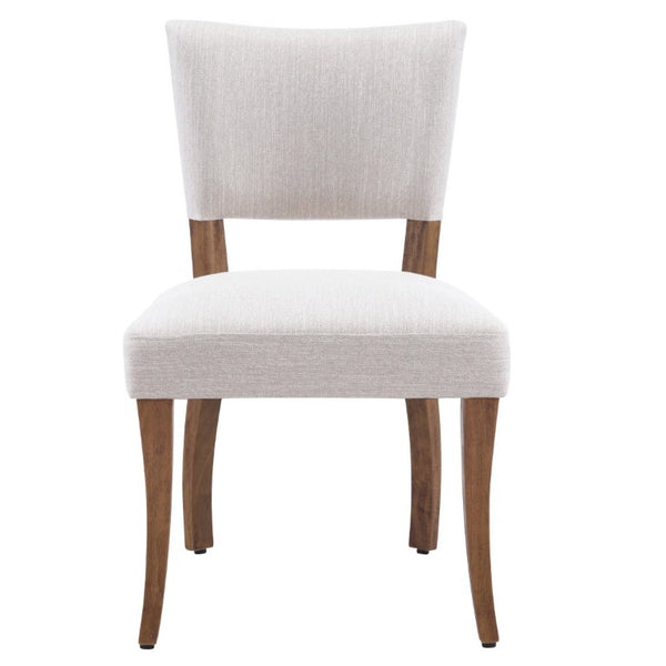 English Elm Solid Rubberwood Upholstered Dining Chairs Set of 2 with Curved Legs and Linen Blend Seat Beige+Walnut N768P478308W