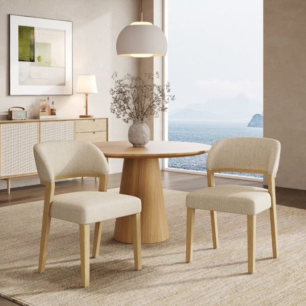 English Elm Upholstered Dining Chairs Set of 2 with Oak Rubberwood Frame for Modern Kitchens Beige/Natural N768P488804N