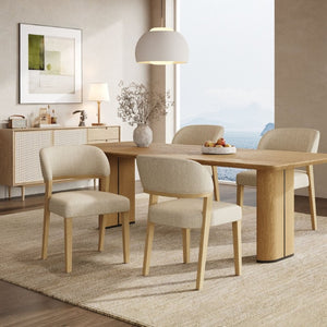 English Elm Upholstered Dining Chairs Set of 2 with Oak Rubberwood Frame for Modern Kitchens Beige/Natural N768P488804N