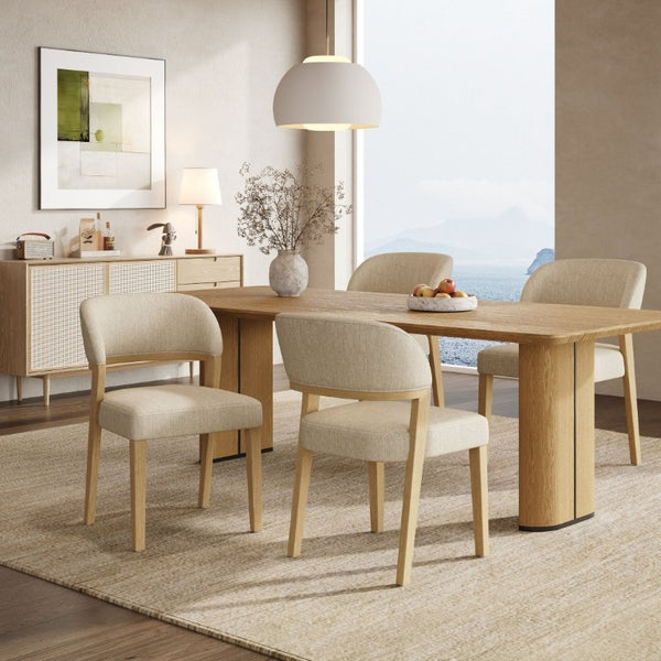English Elm Upholstered Dining Chairs Set of 2 with Oak Rubberwood Frame for Modern Kitchens Beige/Natural N768P488804N