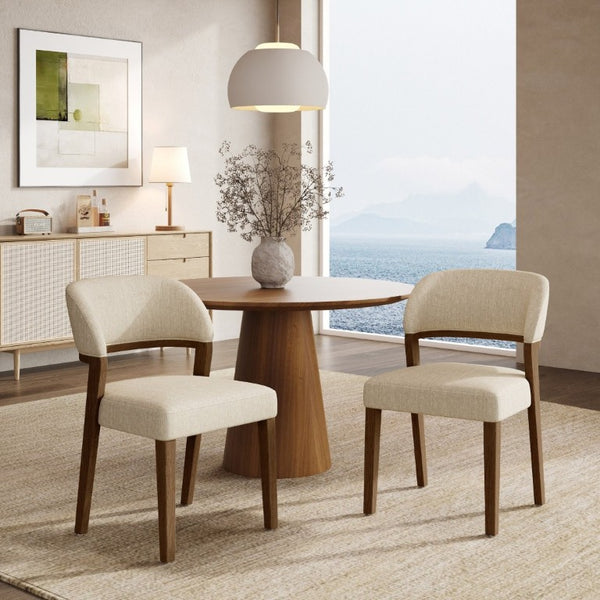 English Elm Upholstered Dining Chairs Set of 2 with Oak Rubberwood Frame for Modern Kitchens Beige/Walnut N768P488804W