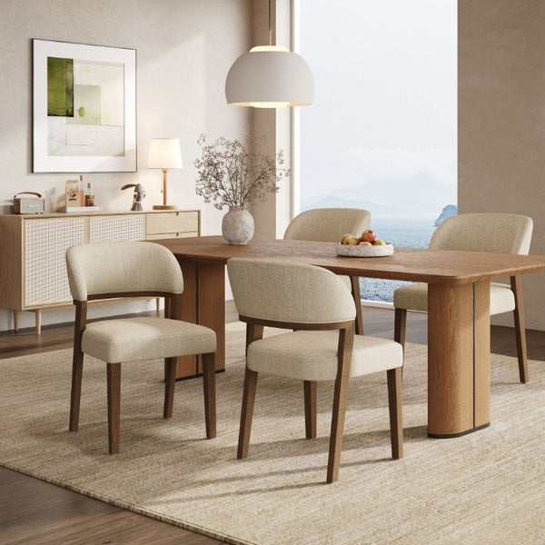 English Elm Upholstered Dining Chairs Set of 2 with Oak Rubberwood Frame for Modern Kitchens Beige/Walnut N768P488804W