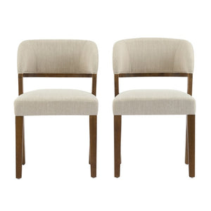 English Elm Upholstered Dining Chairs Set of 2 with Oak Rubberwood Frame for Modern Kitchens Beige/Walnut N768P488804W