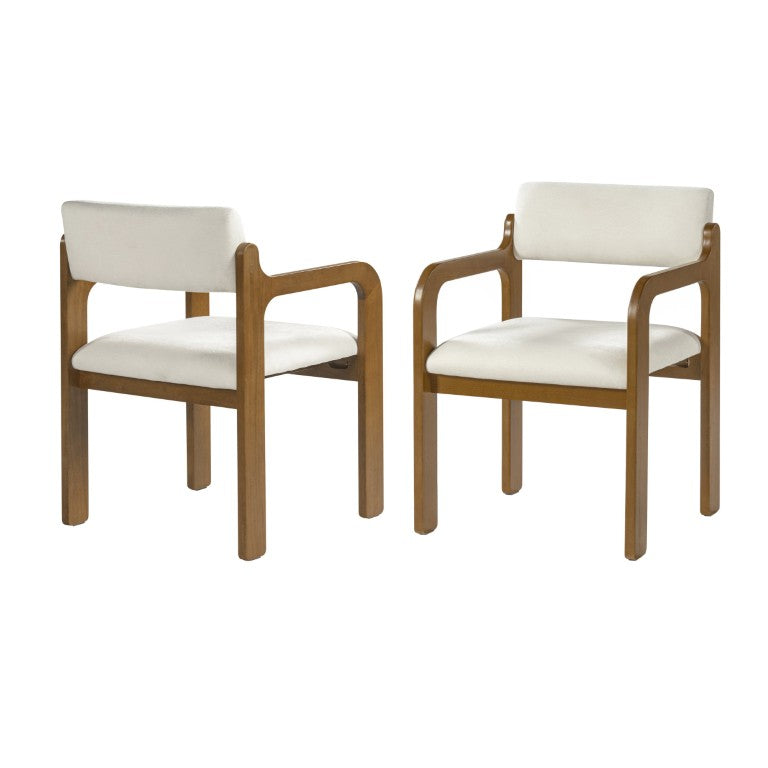English Elm Modern Rubberwood Upholstered Armchair Set with Curved Back and Foam Cushioned Seat Beige/Walnut N768P489276W