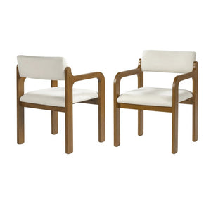English Elm Modern Rubberwood Upholstered Armchair Set with Curved Back and Foam Cushioned Seat Beige/Walnut N768P489276W