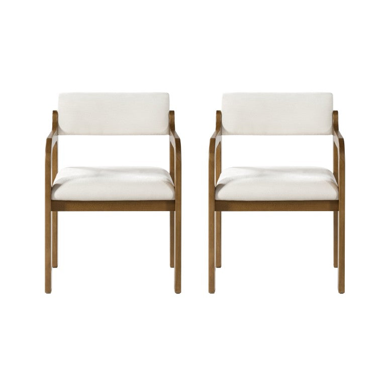 English Elm Modern Rubberwood Upholstered Armchair Set with Curved Back and Foam Cushioned Seat Beige/Walnut N768P489276W
