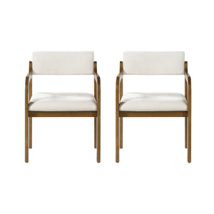 English Elm Modern Rubberwood Upholstered Armchair Set with Curved Back and Foam Cushioned Seat Beige/Walnut N768P489276W