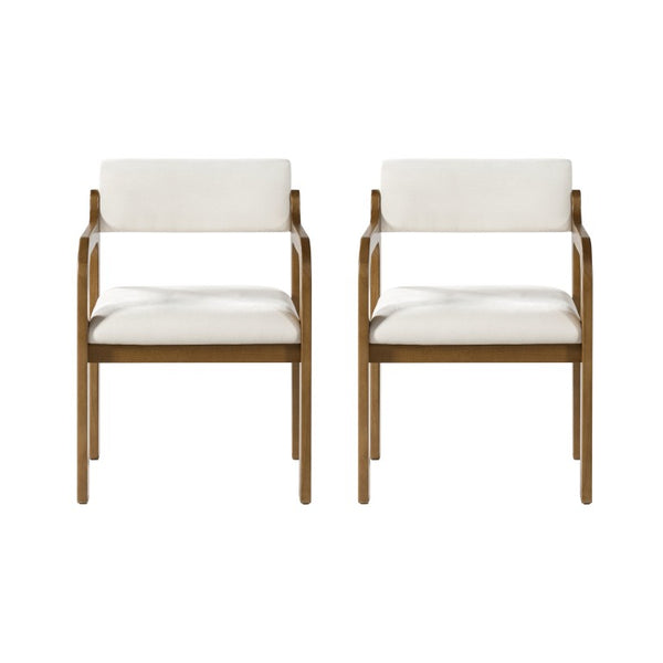 English Elm Modern Rubberwood Upholstered Armchair Set with Curved Back and Foam Cushioned Seat Beige/Walnut N768P489276W