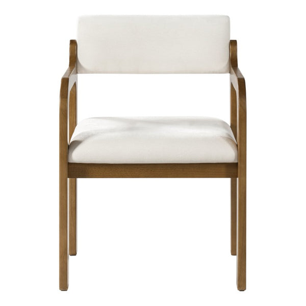English Elm Modern Rubberwood Upholstered Armchair Set with Curved Back and Foam Cushioned Seat Beige/Walnut N768P489276W