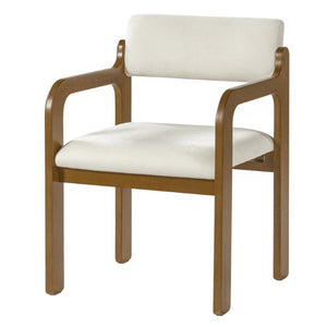 English Elm Modern Rubberwood Upholstered Armchair Set with Curved Back and Foam Cushioned Seat Beige/Walnut N768P489276W
