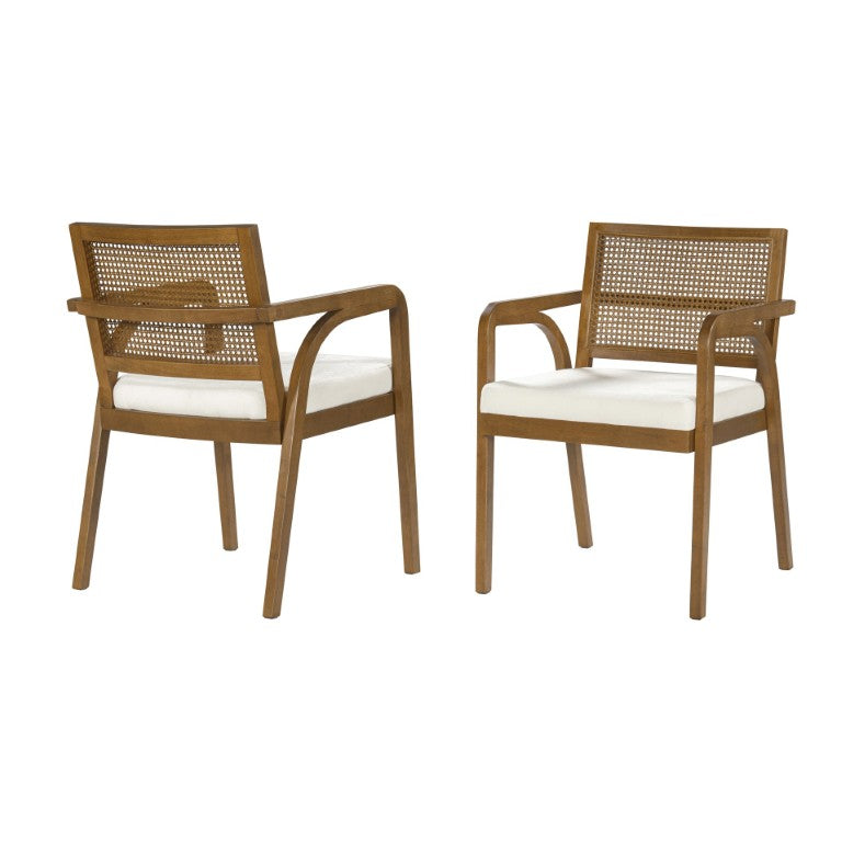 English Elm Mid-Century Dining Chairs with Handwoven Rattan Backs and Walnut Rubberwood Frame Set of 2 22.05 L x 22.83 W x 32.09 H N768P489279W