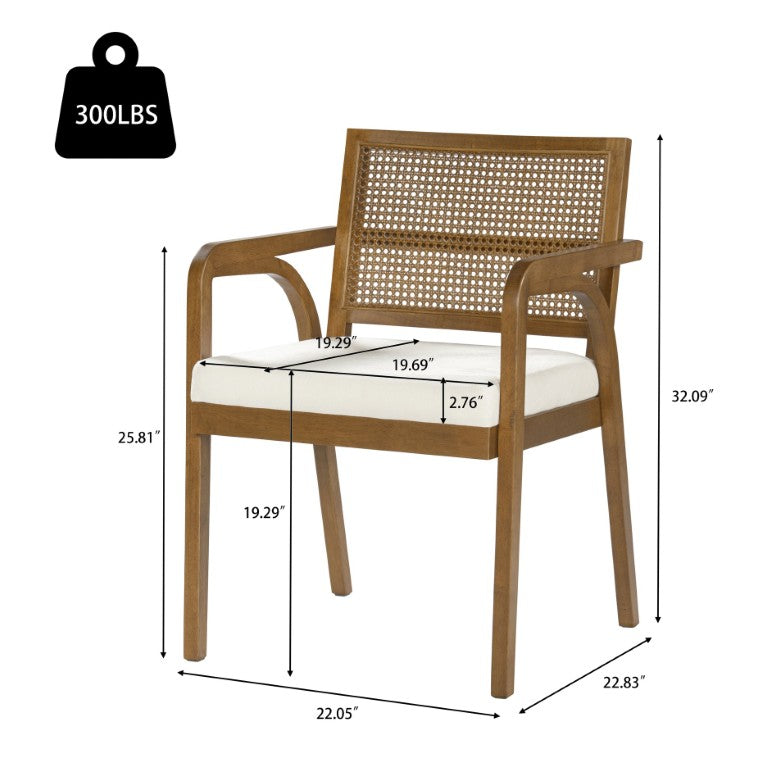 English Elm Mid-Century Dining Chairs with Handwoven Rattan Backs and Walnut Rubberwood Frame Set of 2 22.05 L x 22.83 W x 32.09 H N768P489279W