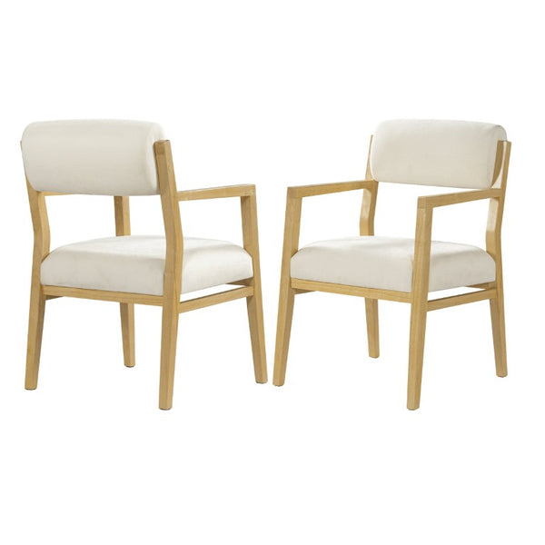 English Elm Modern Rubberwood Upholstered Armchair Set with Curved Back and Foam Cushioned Seat Beige/Natural N768P489280N