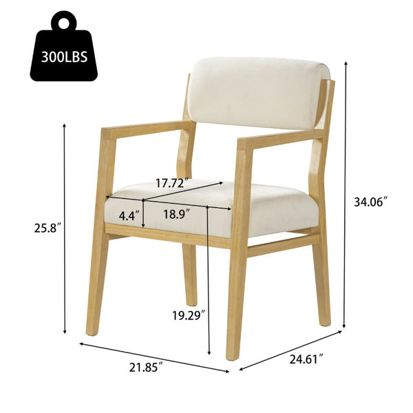 English Elm Modern Rubberwood Upholstered Armchair Set with Curved Back and Foam Cushioned Seat Beige/Natural N768P489280N