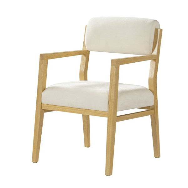 English Elm Modern Rubberwood Upholstered Armchair Set with Curved Back and Foam Cushioned Seat Beige/Natural N768P489280N