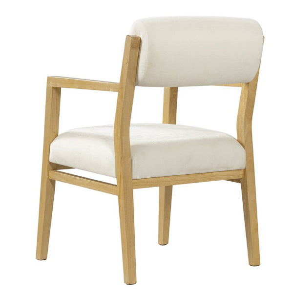 English Elm Modern Rubberwood Upholstered Armchair Set with Curved Back and Foam Cushioned Seat Beige/Natural N768P489280N