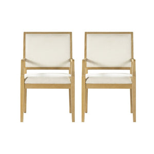 English Elm Indoor Rubberwood Arm Dining Chairs with Foam Cushions and Curved Back Set of 2 Beige+Natural N768P489281N