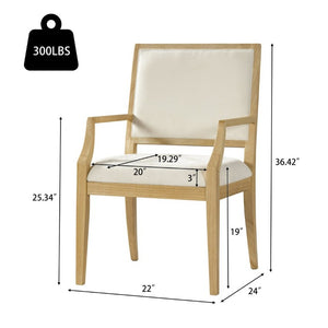 English Elm Indoor Rubberwood Arm Dining Chairs with Foam Cushions and Curved Back Set of 2 Beige+Natural N768P489281N