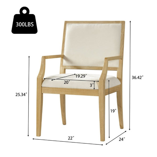 English Elm Indoor Rubberwood Arm Dining Chairs with Foam Cushions and Curved Back Set of 2 Beige+Natural N768P489281N