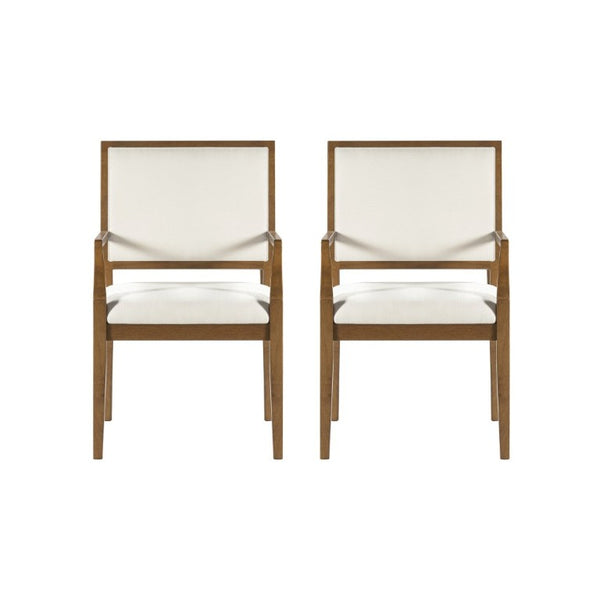 English Elm Indoor Rubberwood Arm Dining Chairs with Foam Cushions and Curved Back Set of 2 Beige+Walnut N768P489281W