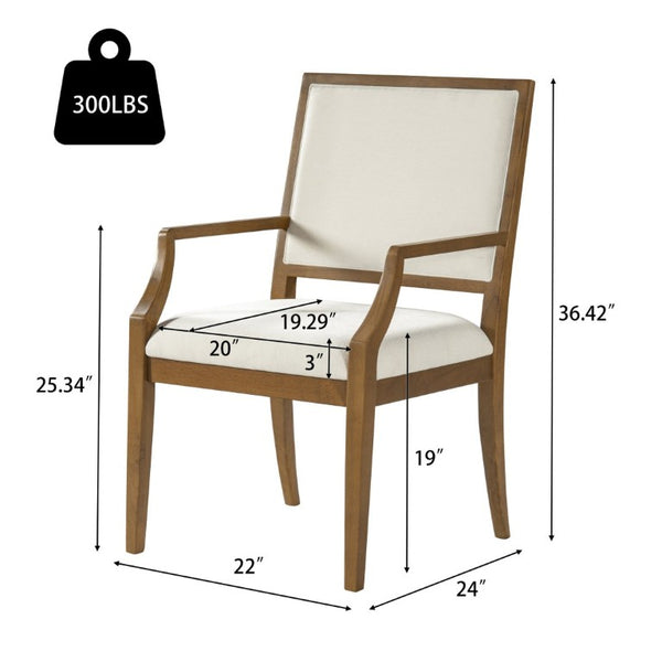 English Elm Indoor Rubberwood Arm Dining Chairs with Foam Cushions and Curved Back Set of 2 Beige+Walnut N768P489281W
