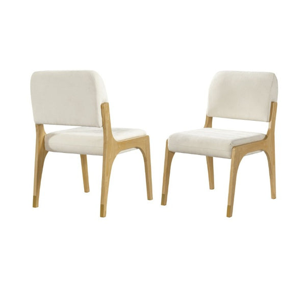 English Elm Mid-Century Upholstered Rubberwood Dining Chair Set with Gold Leg Caps and Splayed Base Beige+Natural N768P489282N