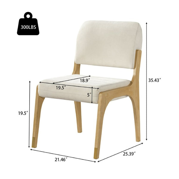English Elm Mid-Century Upholstered Rubberwood Dining Chair Set with Gold Leg Caps and Splayed Base Beige+Natural N768P489282N