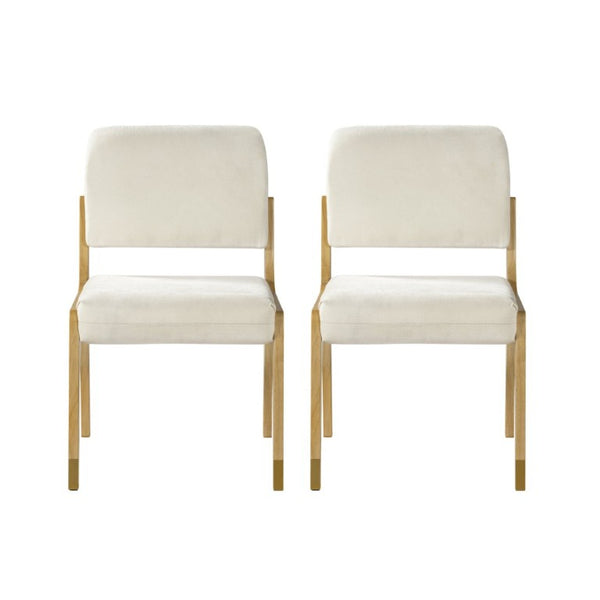 English Elm Mid-Century Upholstered Rubberwood Dining Chair Set with Gold Leg Caps and Splayed Base Beige+Natural N768P489282N