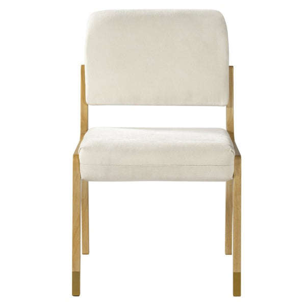 English Elm Mid-Century Upholstered Rubberwood Dining Chair Set with Gold Leg Caps and Splayed Base Beige+Natural N768P489282N