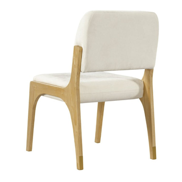English Elm Mid-Century Upholstered Rubberwood Dining Chair Set with Gold Leg Caps and Splayed Base Beige+Natural N768P489282N