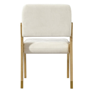 English Elm Mid-Century Upholstered Rubberwood Dining Chair Set with Gold Leg Caps and Splayed Base Beige+Natural N768P489282N
