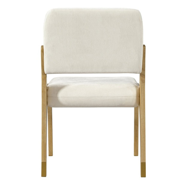 English Elm Mid-Century Upholstered Rubberwood Dining Chair Set with Gold Leg Caps and Splayed Base Beige+Natural N768P489282N