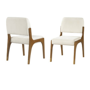 English Elm Mid-Century Upholstered Rubberwood Dining Chair Set with Gold Leg Caps and Splayed Base Beige+Walnut N768P489282W
