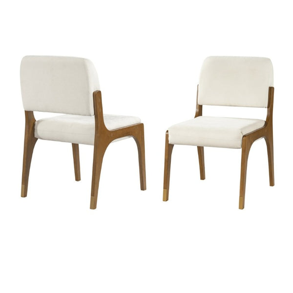 English Elm Mid-Century Upholstered Rubberwood Dining Chair Set with Gold Leg Caps and Splayed Base Beige+Walnut N768P489282W