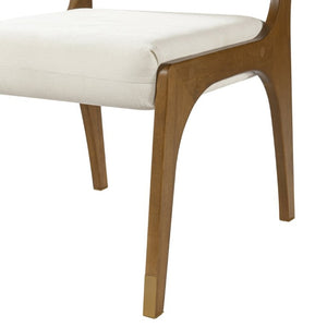 English Elm Mid-Century Upholstered Rubberwood Dining Chair Set with Gold Leg Caps and Splayed Base Beige+Walnut N768P489282W