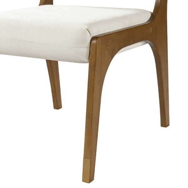 English Elm Mid-Century Upholstered Rubberwood Dining Chair Set with Gold Leg Caps and Splayed Base Beige+Walnut N768P489282W