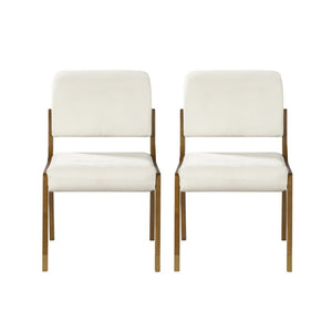 English Elm Mid-Century Upholstered Rubberwood Dining Chair Set with Gold Leg Caps and Splayed Base Beige+Walnut N768P489282W