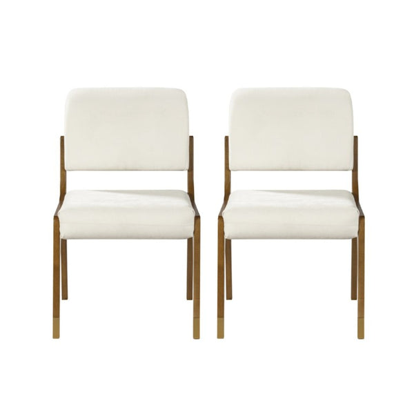 English Elm Mid-Century Upholstered Rubberwood Dining Chair Set with Gold Leg Caps and Splayed Base Beige+Walnut N768P489282W