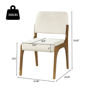 English Elm Mid-Century Upholstered Rubberwood Dining Chair Set with Gold Leg Caps and Splayed Base Beige+Walnut N768P489282W