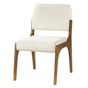 English Elm Mid-Century Upholstered Rubberwood Dining Chair Set with Gold Leg Caps and Splayed Base Beige+Walnut N768P489282W