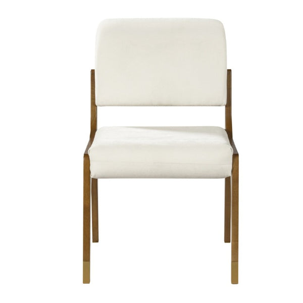 English Elm Mid-Century Upholstered Rubberwood Dining Chair Set with Gold Leg Caps and Splayed Base Beige+Walnut N768P489282W