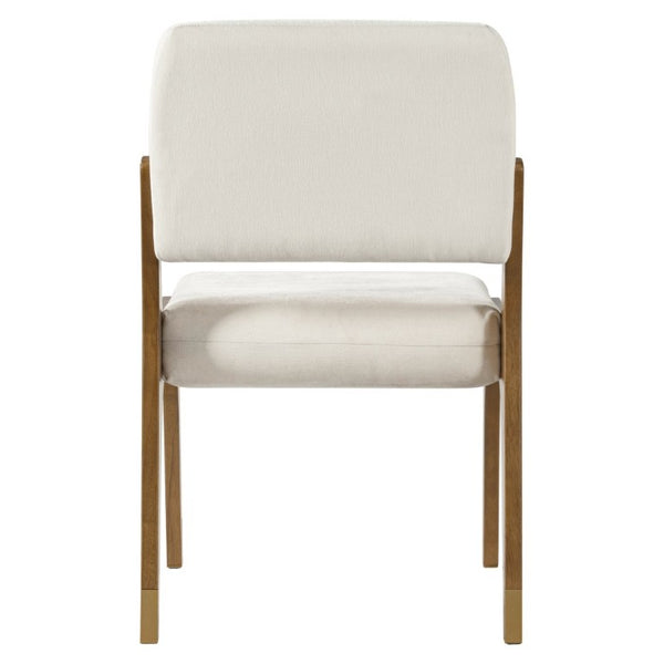 English Elm Mid-Century Upholstered Rubberwood Dining Chair Set with Gold Leg Caps and Splayed Base Beige+Walnut N768P489282W
