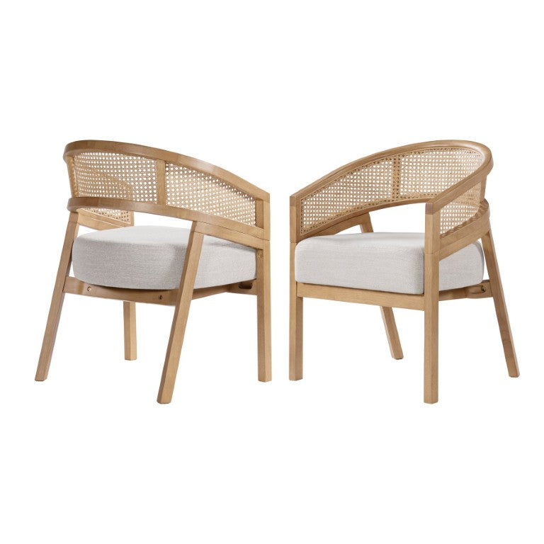 English Elm Mid-Century Modern Dining Chair Set with Rattan Cane Back and Rubberwood Frame N768P489406N