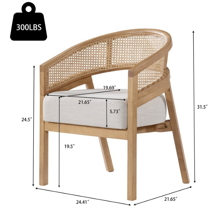 English Elm Mid-Century Modern Dining Chair Set with Rattan Cane Back and Rubberwood Frame N768P489406N