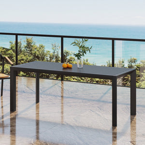 English Elm Templin Slatted Aluminum Outdoor Dining Table Weather Resistant Matte Finish Patio N768P491921B