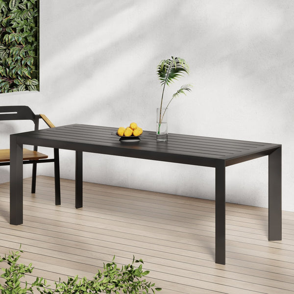 English Elm Templin Slatted Aluminum Outdoor Dining Table Weather Resistant Matte Finish Patio N768P491921B